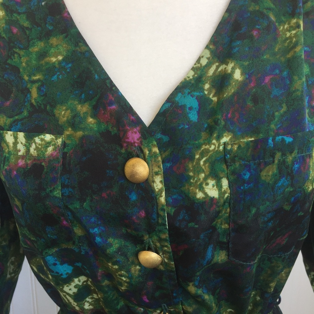 Mimi Chica Dk Green Watercolor Floral Dress - XS - Picture 3 of 7